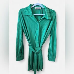 Green Button Down Shirt Dress with Belt